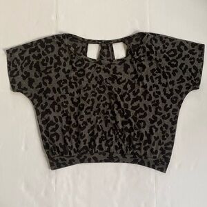 Black Cheetah Print Short Sleeve Shirt With Open Back Slits